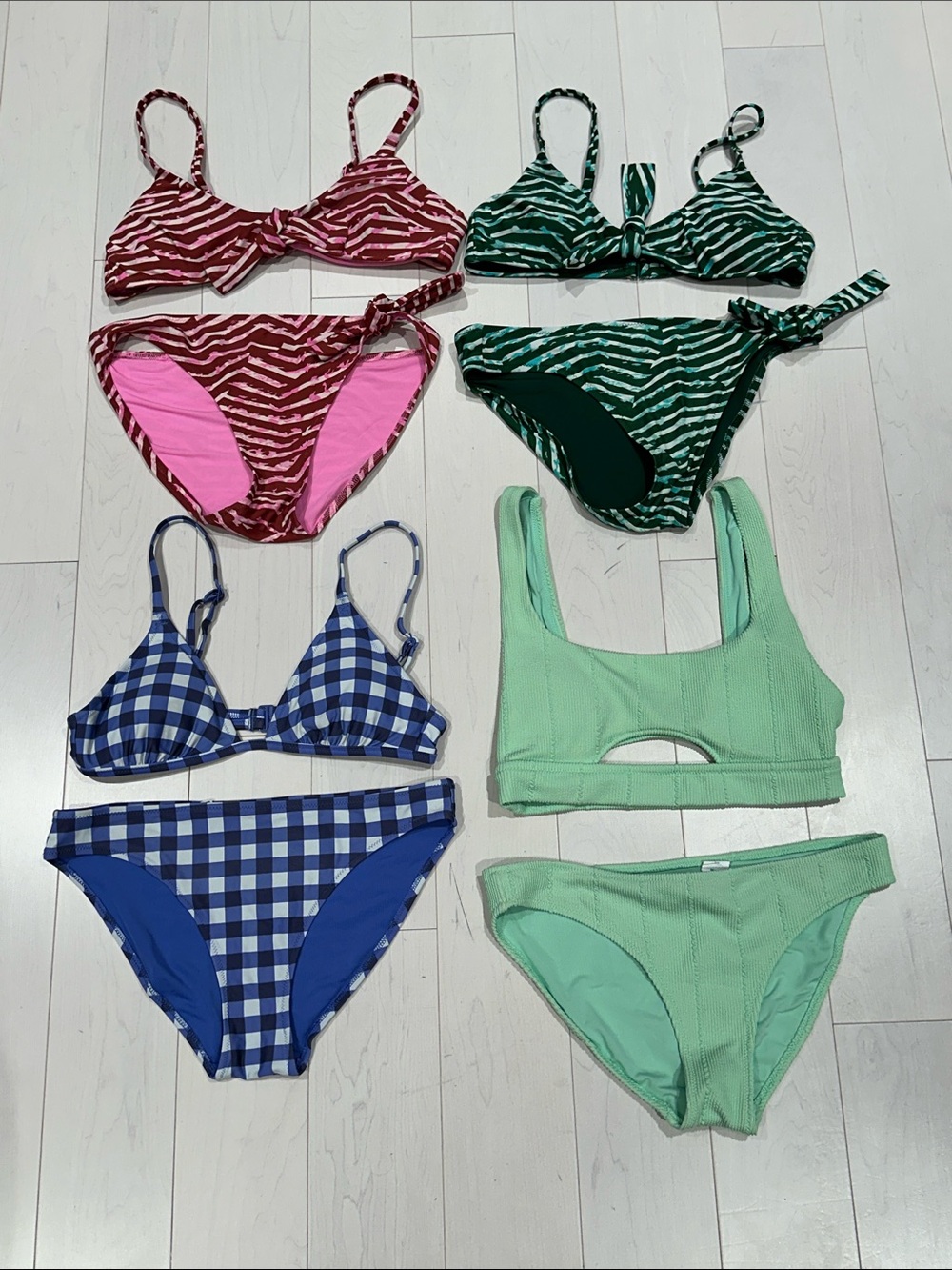 Aerie Bikini Lot of 4  - Pink Zebra, Green Zebra, Blue Gingham, Mint - Small